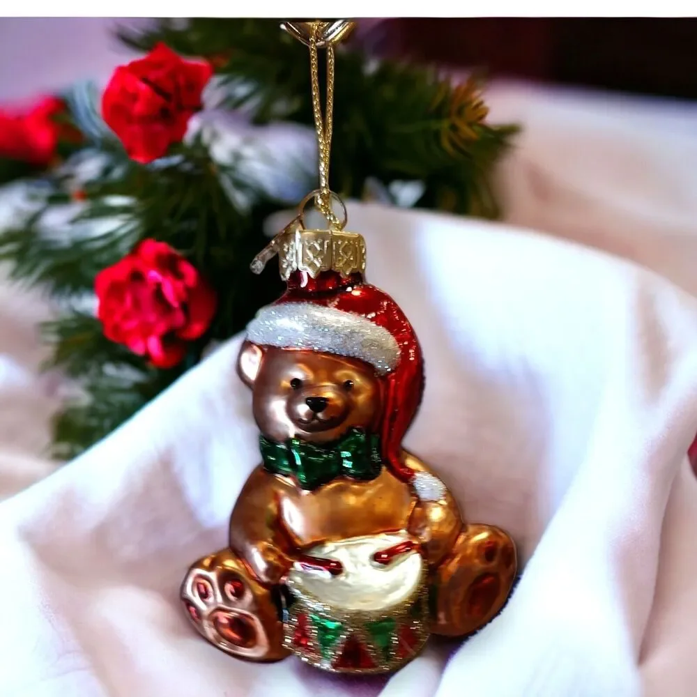 Santa Teddy Bear Drummer Ornament Hand Blown Glass Thomas Pacconi Classics 2002